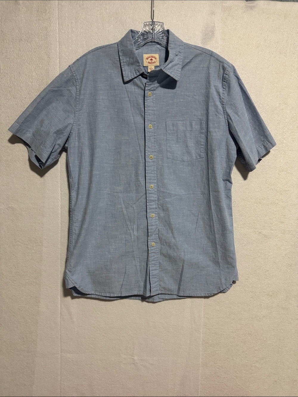 Brooks Brothers 100% Cotton Chambray Light Blue Short Sleeve Button-Down Shirt